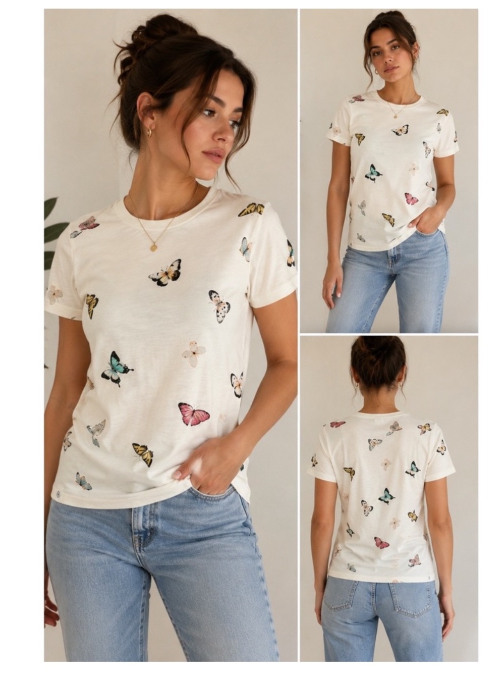 🦋Rag & Bone Viral Ozzy Butterfly Tee Ivory Pima Cotton T-Shirt